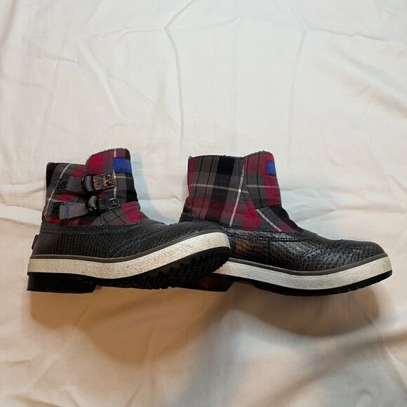 UGG Marais Pink Plaid Wool Lined Snap Buckle Bootie | Size Women's 7 - Picture 1 of 10